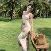 Neuer Chinesischer Stil Heißes Mädchen Hosenträgerkleid Stilvolles Design Taillenbetonend Strandurlaub Hüftbedeckend Langes Kleid