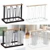 Bottle Rack Glass Cup Holder Stand Tree Drainer with Metal And Wood Construction Quick