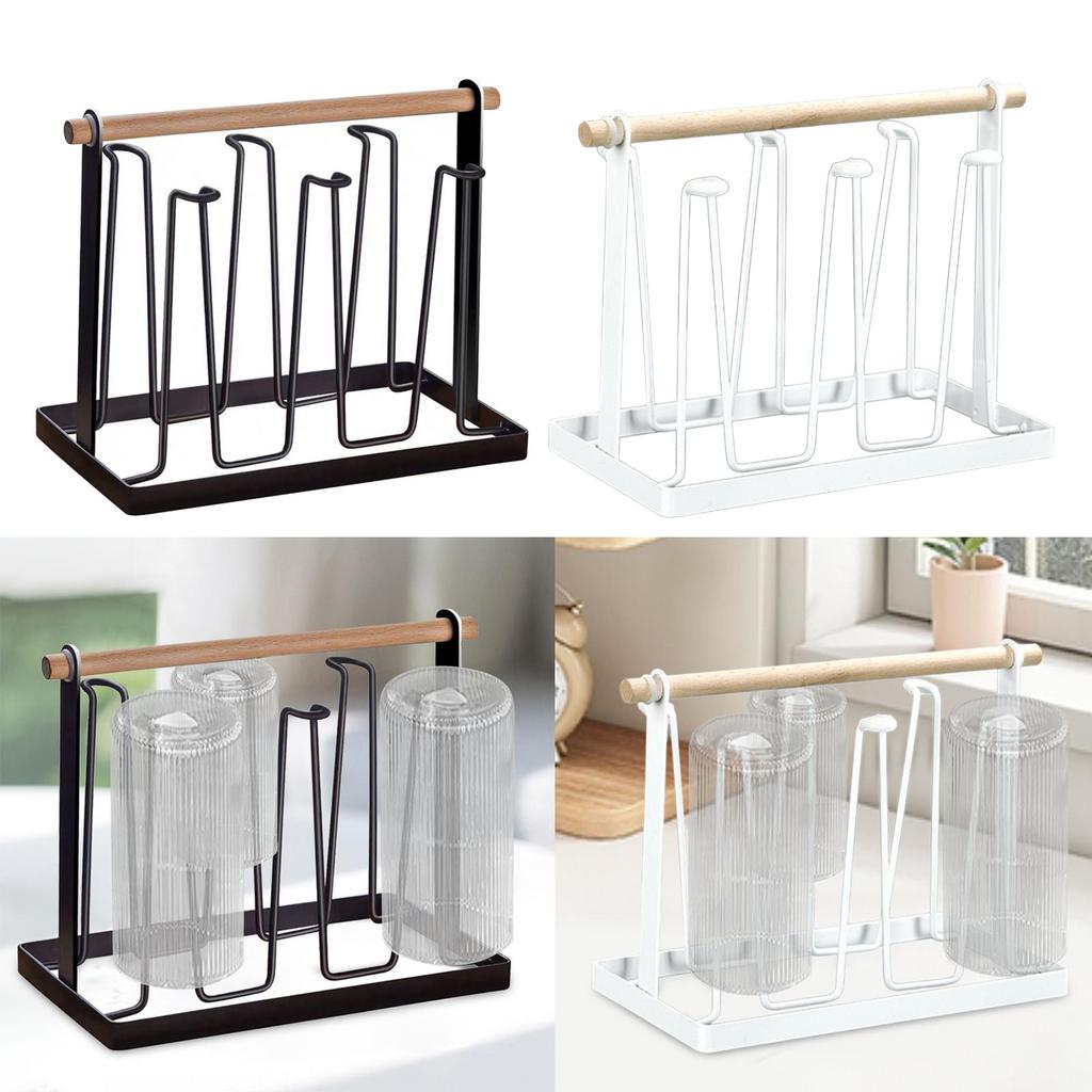 Bottle Rack Glass Cup Holder Stand Tree Drainer with Metal And Wood Construction Quick