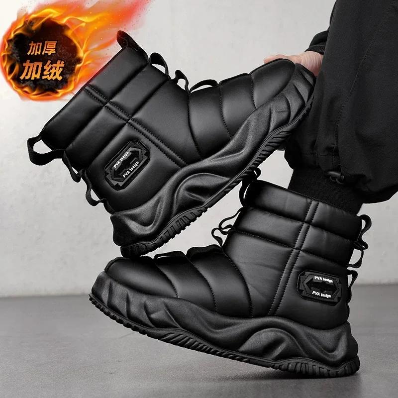 New Warm and Fashionable Men's Boots with High Top and Thick Velvet Cotton Shoes Outdoor Anti slip and Waterproof Snow Boots