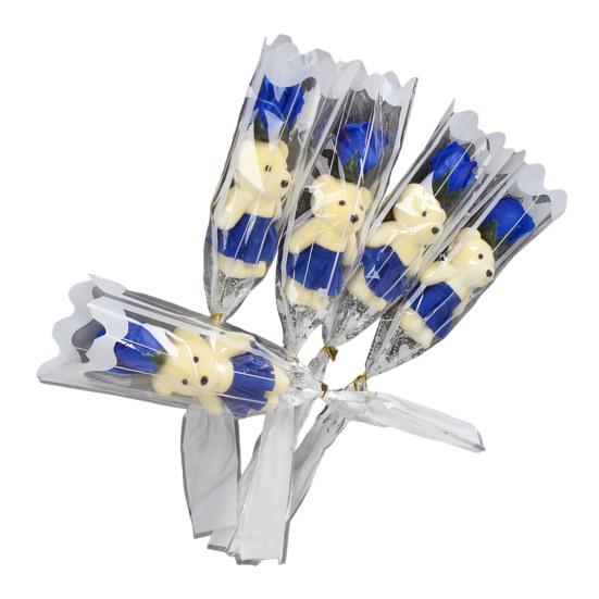 Valentine's Rose Flower Bouquet with Bear Single Soap Flower with Plush Bear Artificial Rose Bouquet Gifts for Weddings Anniversaries