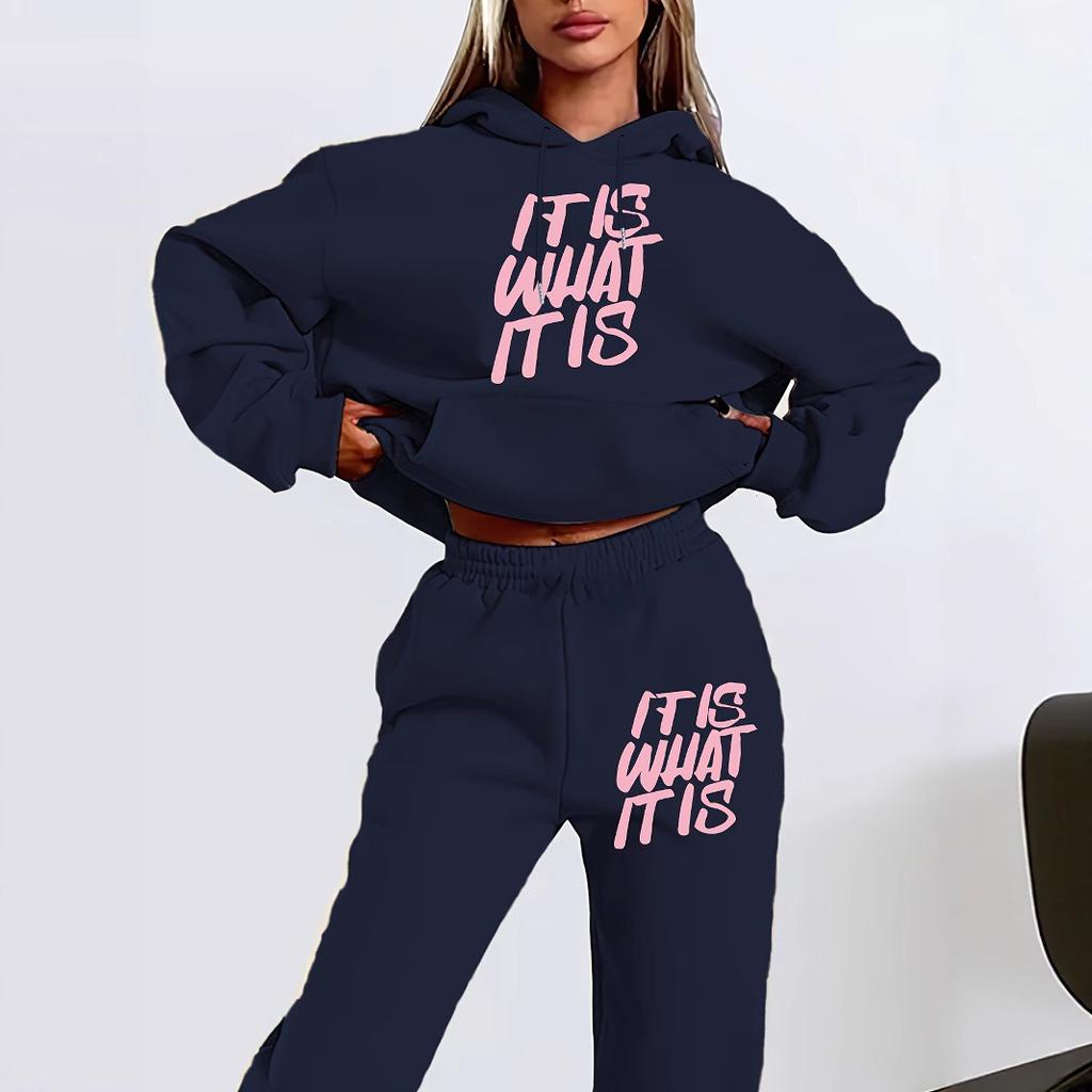 Trendy Casual Loose Hooded Sweatshirt Set Printed
