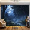 2D Magical Night Forest with Glowing Full Moon Photo Booth Background