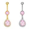 Fashion Pink Crystal Crown Belly Button Rings Stainless Steel Long Pendant Butterfly Heart Navel Piercing For Women Jewelry
