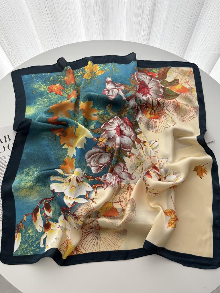 Fresh Elegant Print Brand Scarves Soft Satin Square Scarves Neckerchief Women Shawls Hijab Scarf Bandana 70X70CM for daily use