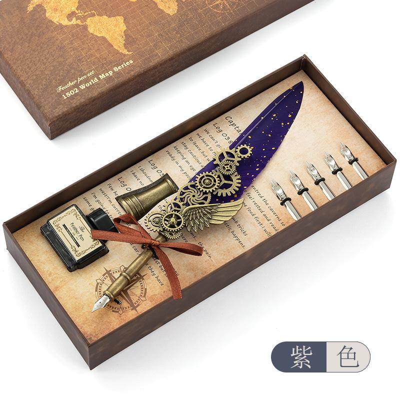 Retro Dip Pen British Student Dip Metal Fountain Pen Birthday Gift Set Machinery Feather Pen
