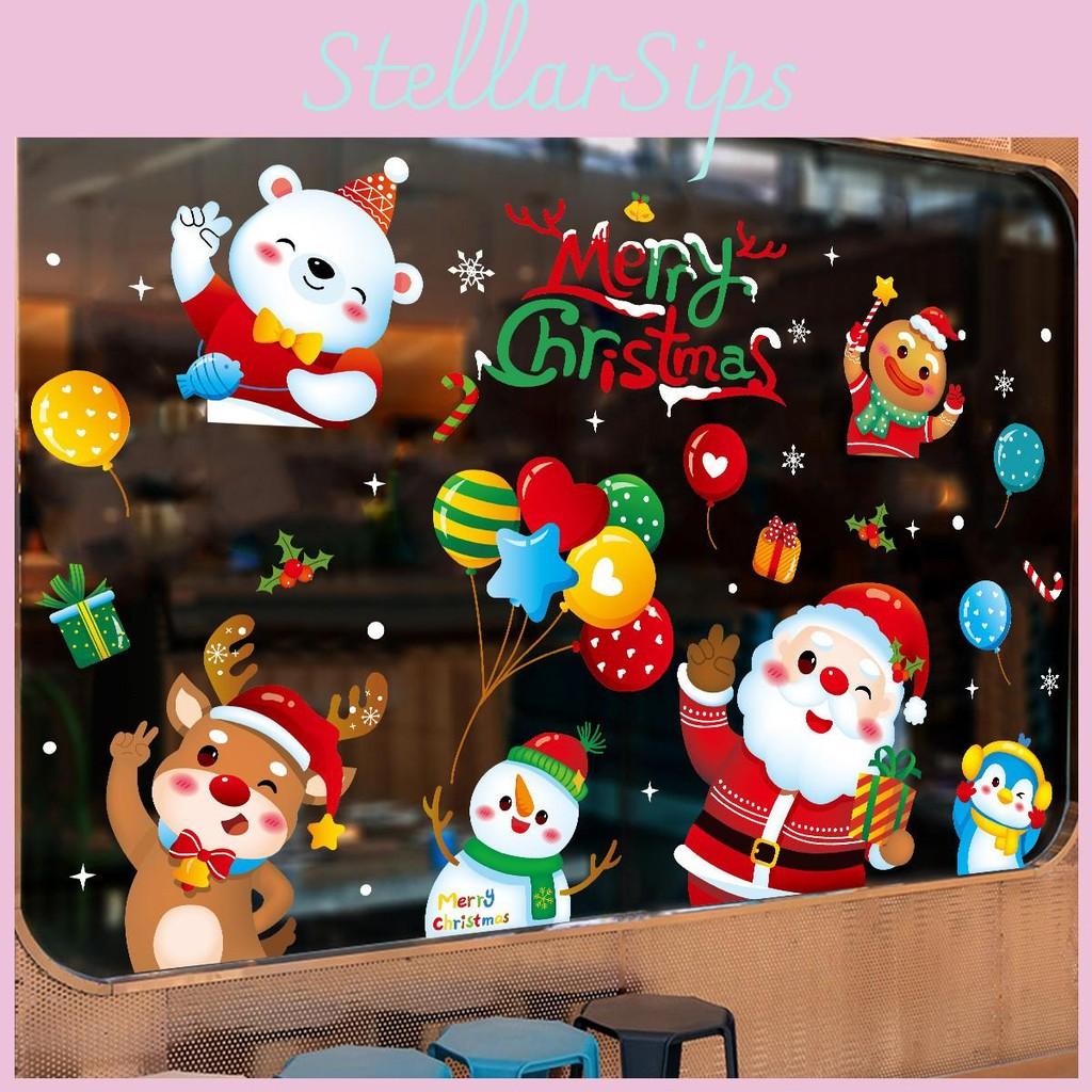 Static Electricity Christmas Stickers With Santa Claus Reindeer Design Snowman