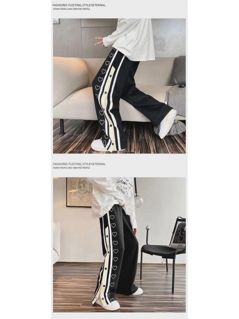 Men's Trendy Wide-Leg Buttoned Basketball Pants - Spring/Summer Loose Fit Casual Trousers
