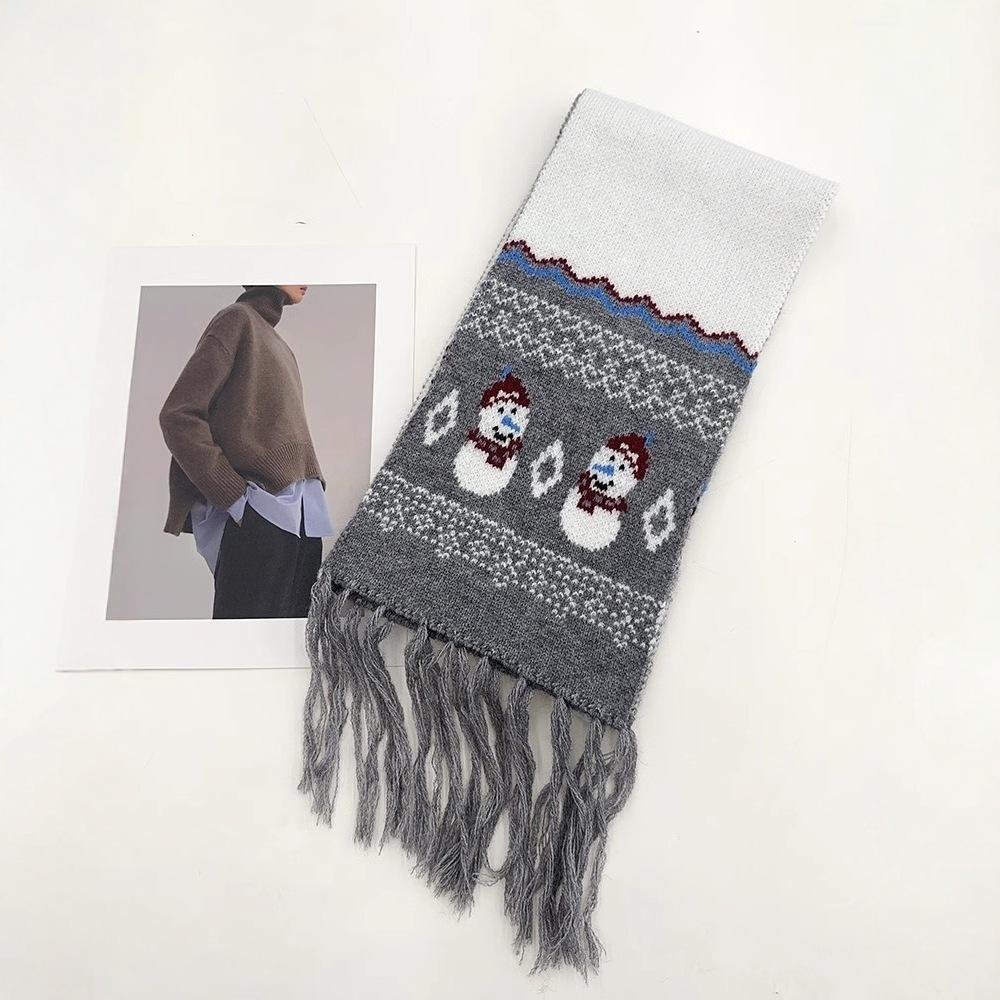 Christmas Gift Cute Snowman Jacquard Knitted Scarf Women's Autumn and Winter Warm Fashion Versatile Atmosphere Scarf