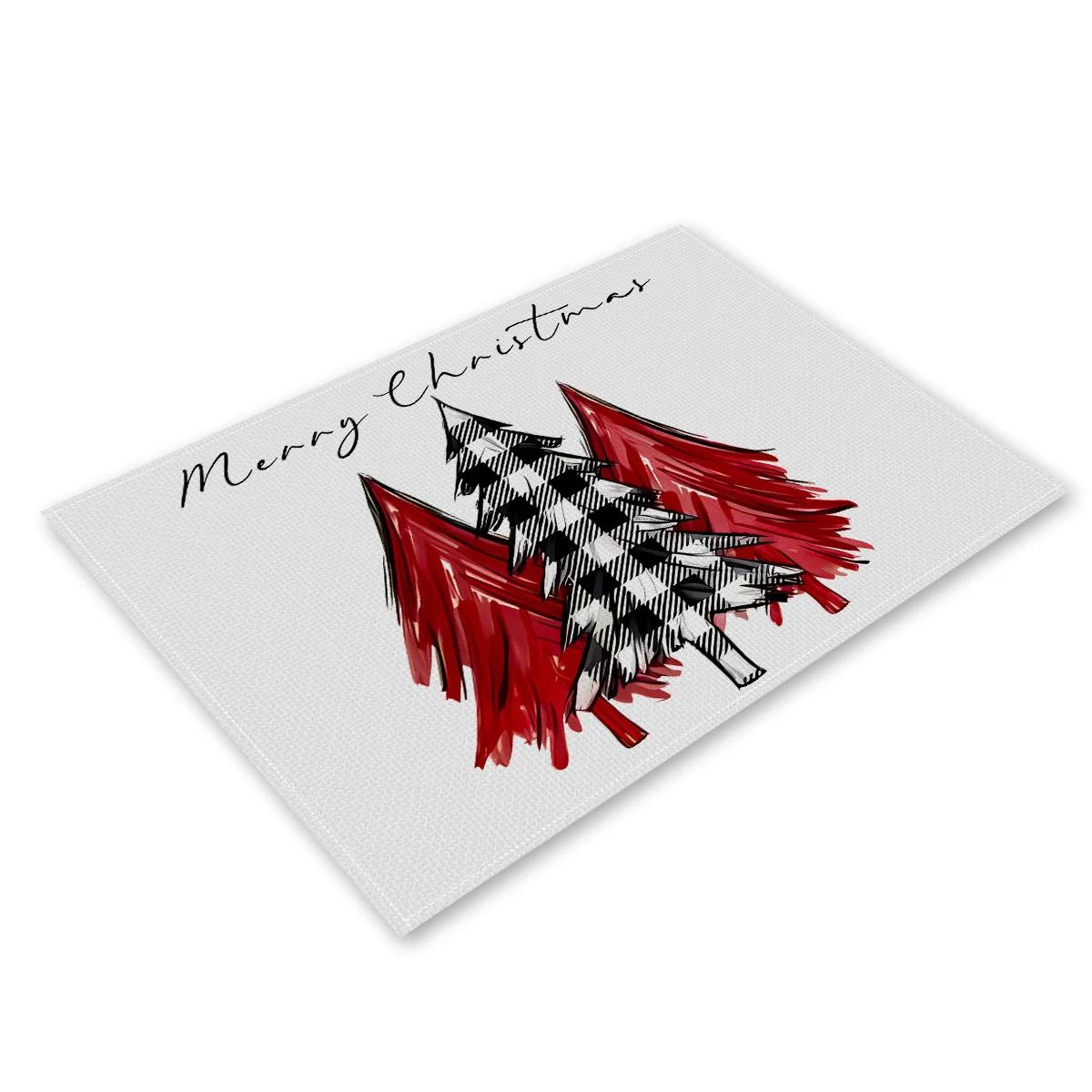 4 Stück Weihnachtstag Platzsets Restaurant Atmosphäre Dekoration Esstisch Leinen Druck Rutschfest Hitzebeständig Platzmatte 4Pcs-30X45cm(12X18in