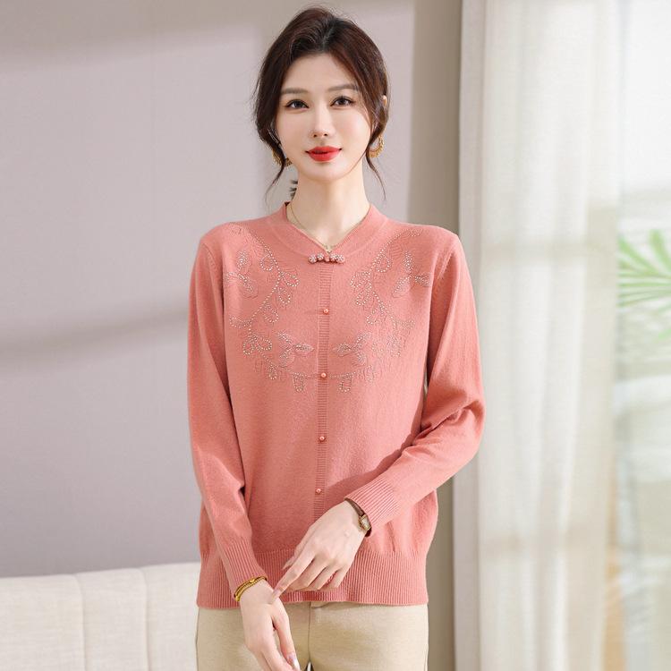 Middle-aged and Elderly Women's Spring and Autumn Temperament Sweater New Mother Autumn National Wind Sweater Fashion Bottoming Shirt