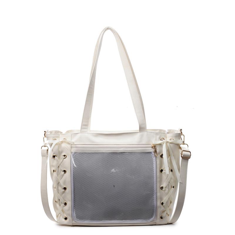 Pain bag Japanese large-capacity female Japanese new soft girl JK girl two-dimensional soft leather transparent student shoulder ribbon