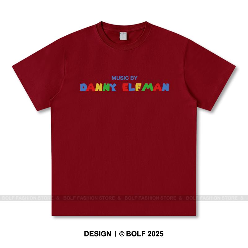 

Женская футболка с принтом Music By Danny Elfman, 100% хлопок, свободные футболки с графическим принтом для мужчин, летние топы, уличная одежда Film Score XXXL вино красного