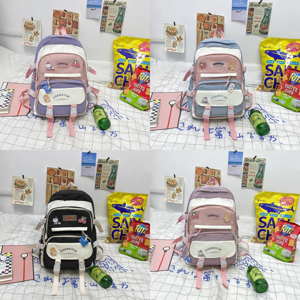 Fashionable Color Blocked Letter Print Student Casual Backpack For Daily Use