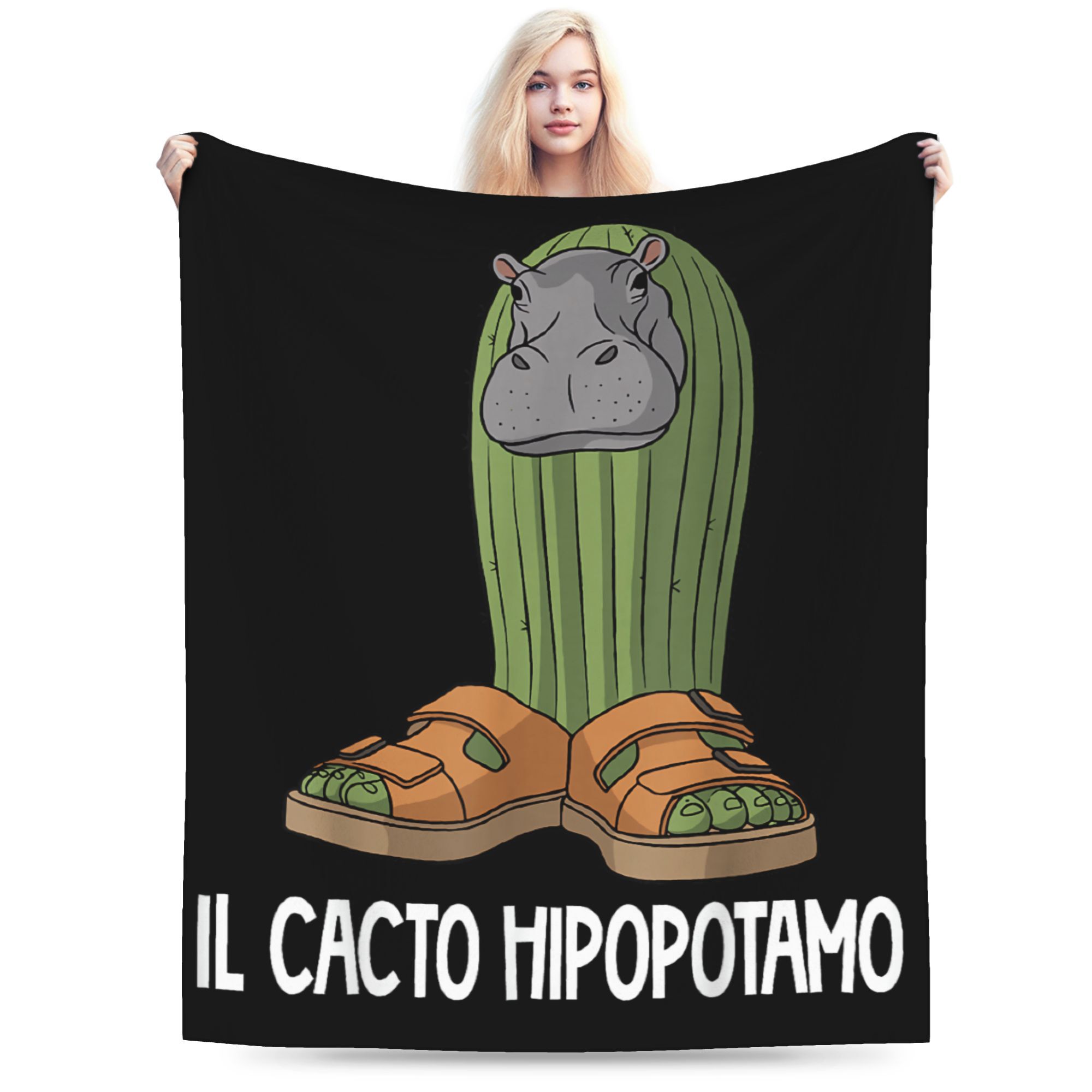 Super Warm Blanket Camping Italian Brainrot Characters Il Cacto Hipopotamo Throw Blanket Flannel Bedspread For Sofa Bed Cover 75x90cm