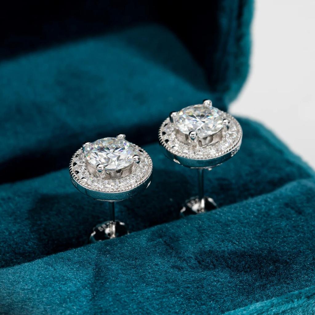 D Color 2.4cttw  Moissanite Diamond Vintage Stud Earrings For Women 18K Gold Plated 925 Sterling Silver Earrings
