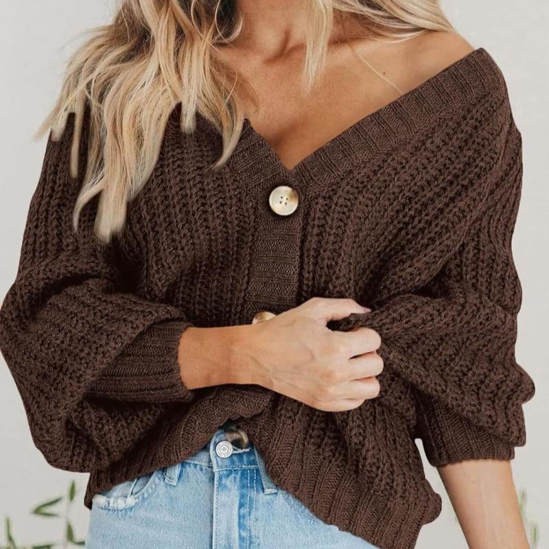 Fashion Casual Women's Knitted Cardigan Sweater Long Sleeves Loose Buttons Short Cardigans Jacket for Women Autumn and Winter Warm Knitwear Coat 25114