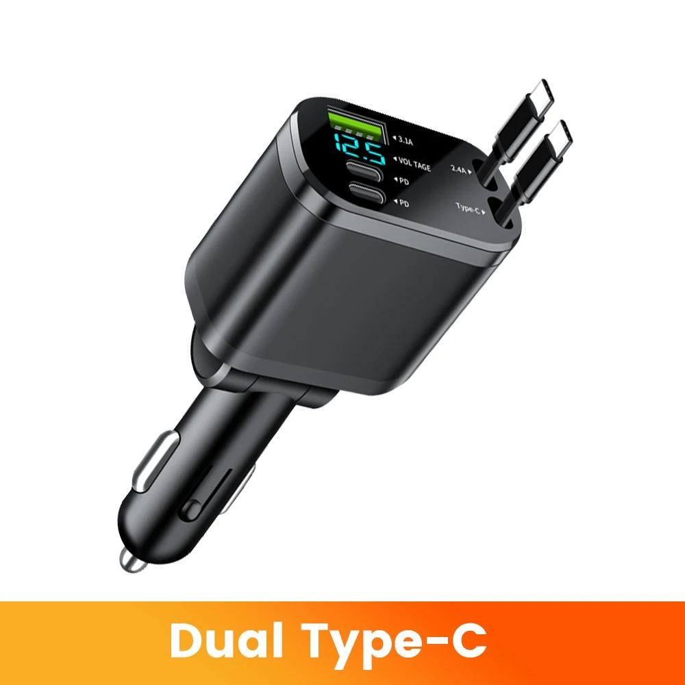 NEW 5-IN-1 150W Retractable Car Charger Mobile Phone USB PD Type C Cable For iPhone Fast Charge Cord Cigarette Lighter Adapter Car Accessories