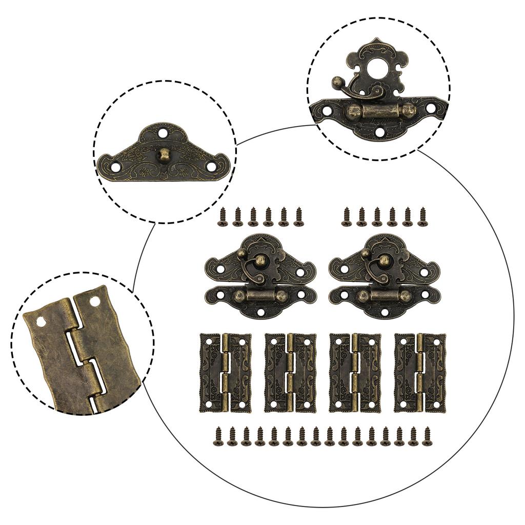 6pcs Antique Bronze Locking Hasps Cabinet Door Hinge For DIY Box Furniture Hinges With Screws Latch Hasp Zinc Alloy Hardware