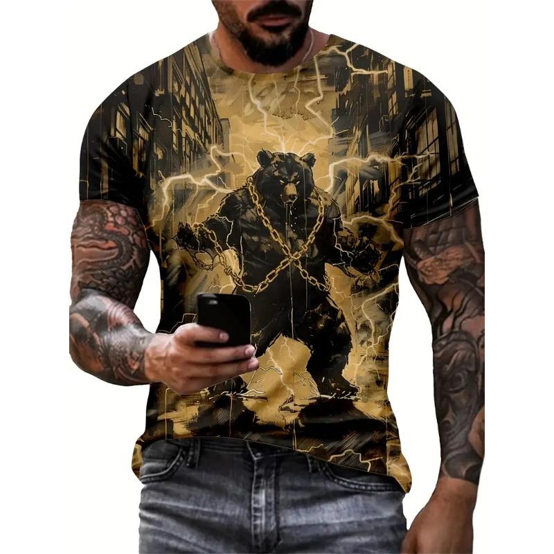 Summer Round Neck 3D Funny Animal Pattern Print Top Fashionable Casual Short Sleeved Men's T-shirts
