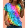 Mode Damen Retro Kreativ Regenbogen Tie Dye Print T-Shirt Lustig Lässig Rundhals Kurzarm T-Shirt Sommer Damen T-Shirt