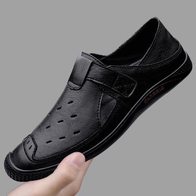 Breathable Genuine Leather Casual Shoes For Men Summer Slip-On Loafers Black Soft Italian Style Luxury Sandals Male Moccasins