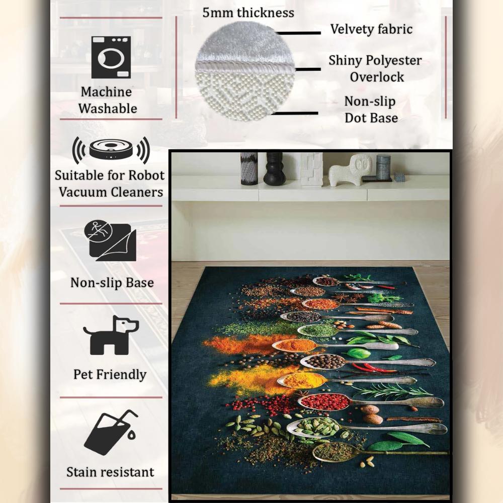 Spice Pattern Modern Rug | Kitchen Rug | Non-Slip Backing Carpet