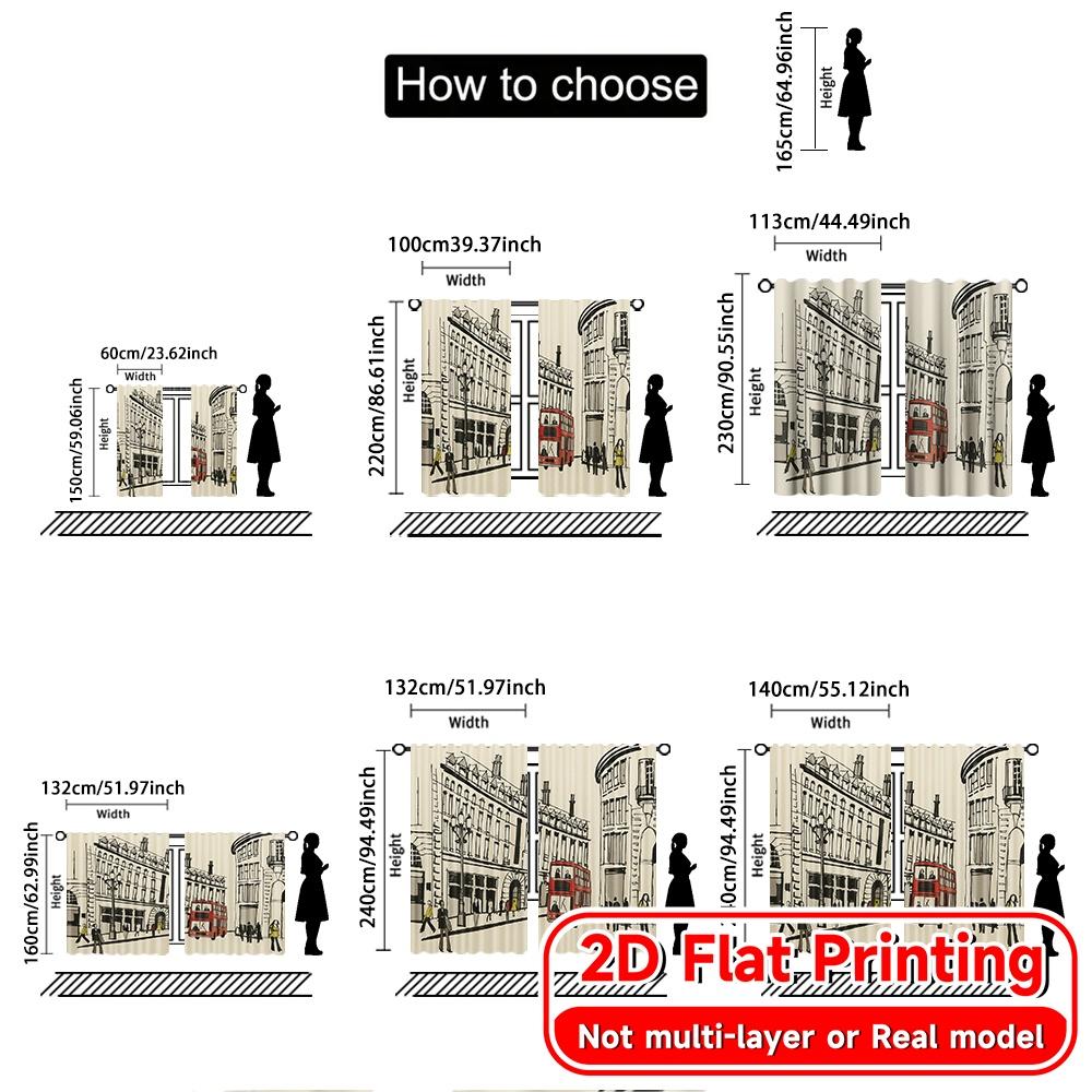 2pcs   2D FLAT PRINTING Curtains (Without Rod) London Streets Christmas Holiday Curtains with Digital Printing Polyester Easy