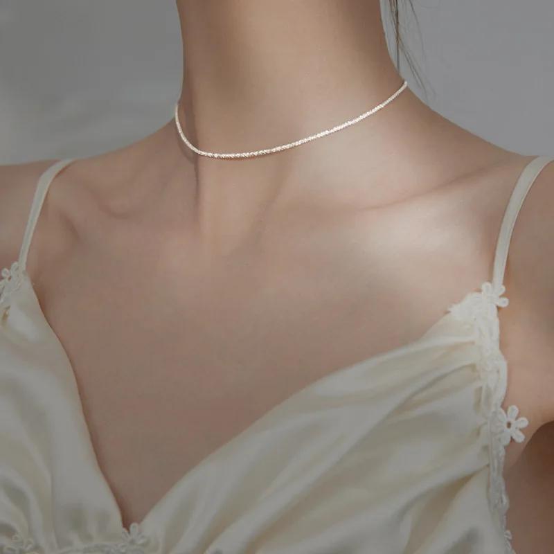 Popular 925 Silver Sparkling Clavicle Chain Choker Necklace For Women Fine Jewelry Wedding Party Birthday Gift