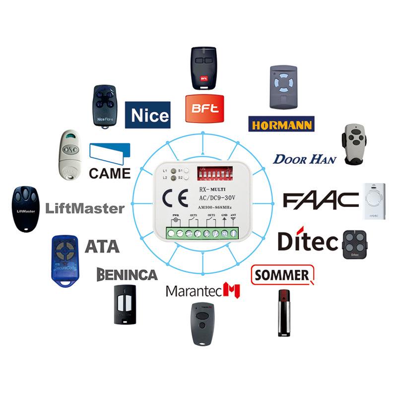300-868MHz Multifrekvenční Univerzální 2kanálový Dálkový Přijímač pro Garážová Vrata
