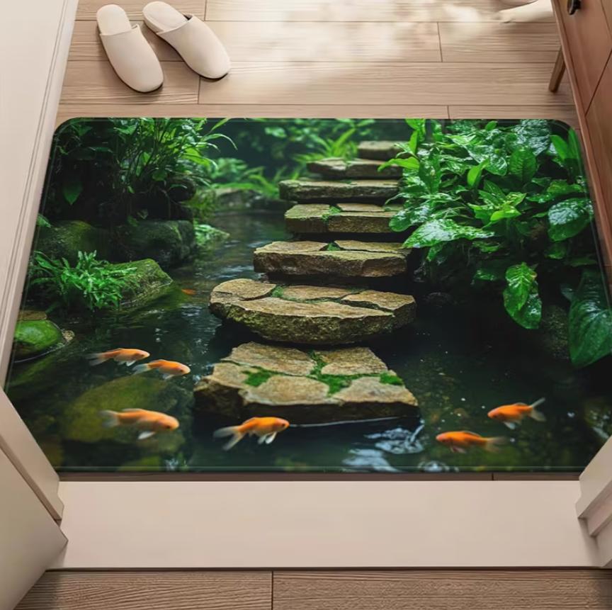 Welcome Mat 2D Green Grass Stone Path Washable Floor Carpet for Living Room Bedroom Bathroom Kitchen Mat Home Decoration