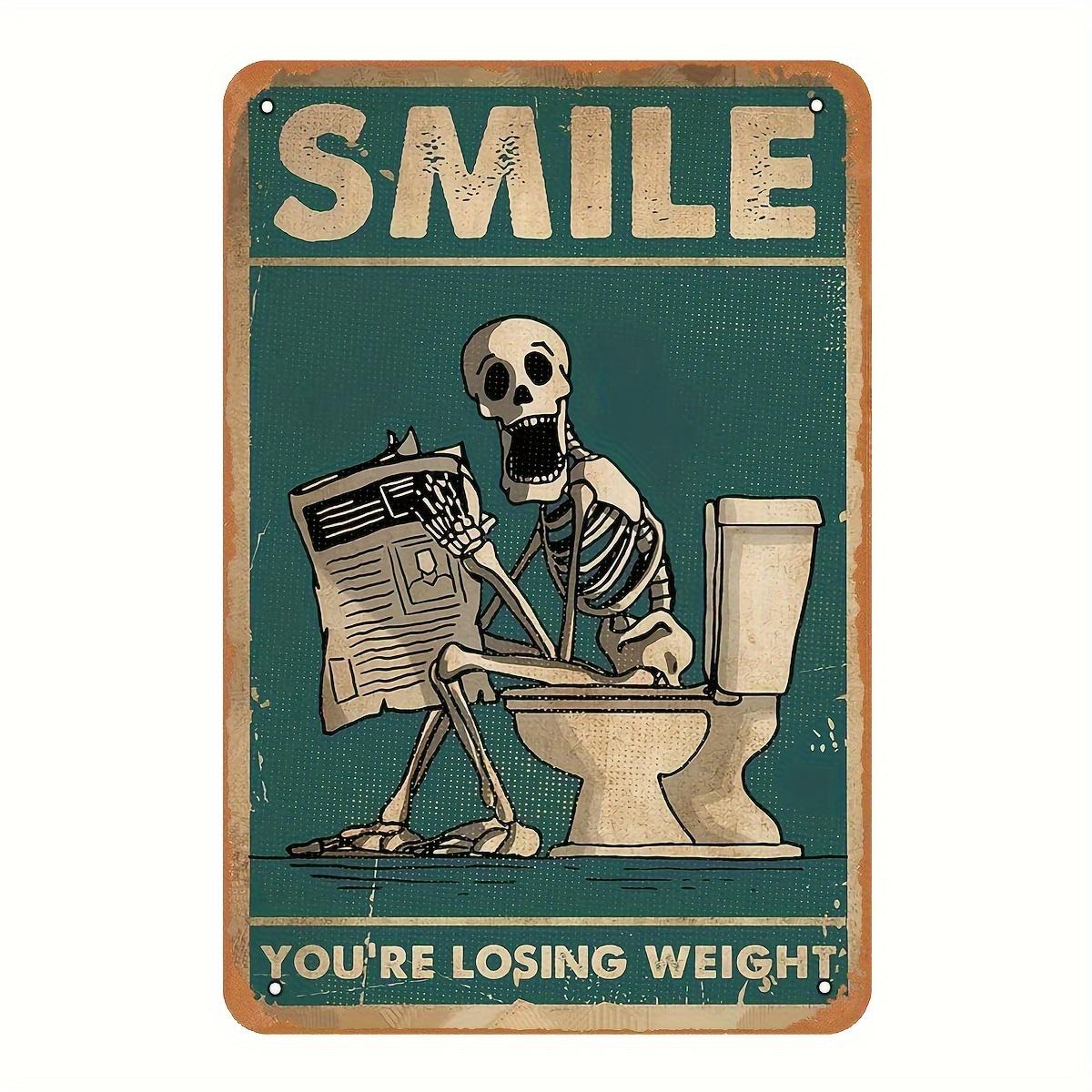 Funny Skeleton Wall Sign Funny Retro Skeleton Bathroom Wall Sign Metal Humor Toilet Decor Multipurpose Wall Hanging Plaq 20x30cm(7.8x11.8inch)