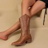 Spring/Summer Fashion Pointed Solid Color Women's Mid Top Boots, Mid Heel Boots Embroidered Western Cowboy Boots