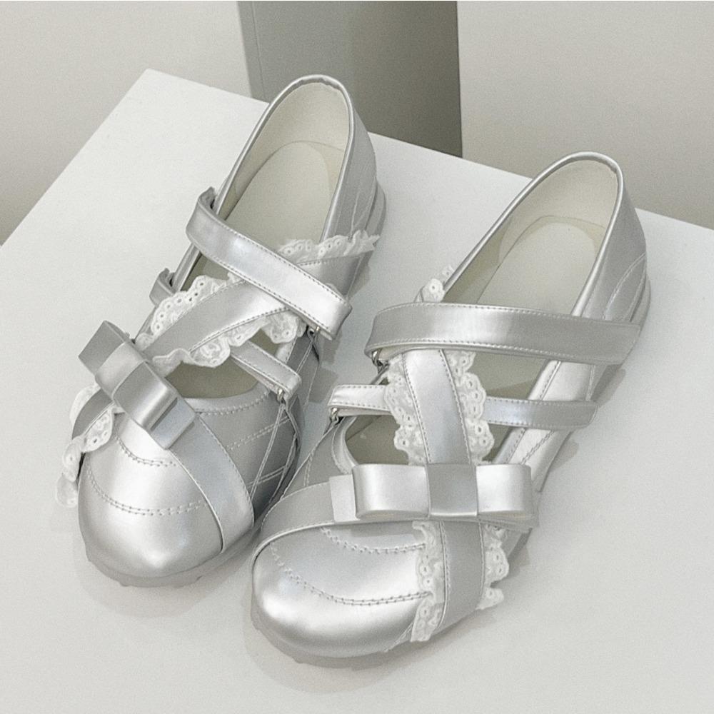 Flat Shoes for Women's 2026 Spring New Round Toe Shallow Mouth Solid Color Ballet Bow Casual Flat Heel Thick Soled Womens Shoes