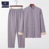 Men's Retro Embroidered Tang Suit Set - Cotton & Linen Long Sleeves for Spring/Autumn Zen Meditation