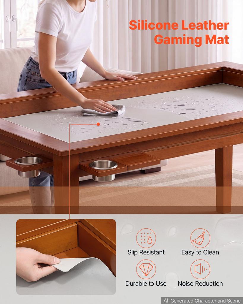 VEVOR Board Game Table 2-in-1 Gaming and Dining Table 1.6 X 1 X 0.76 M, Roomy for 6 Players, with Removable Tabletop, Leather Gaming Mat