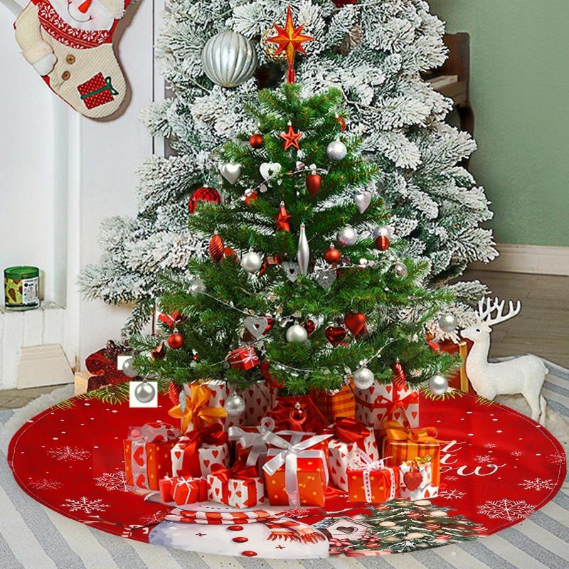 Large Christmas Tree Skirt Red Xmas Tree Foot Covers Santa Claus Snowflake Snowman Carpet Base Mat Party Decor Supplies 60x60cm