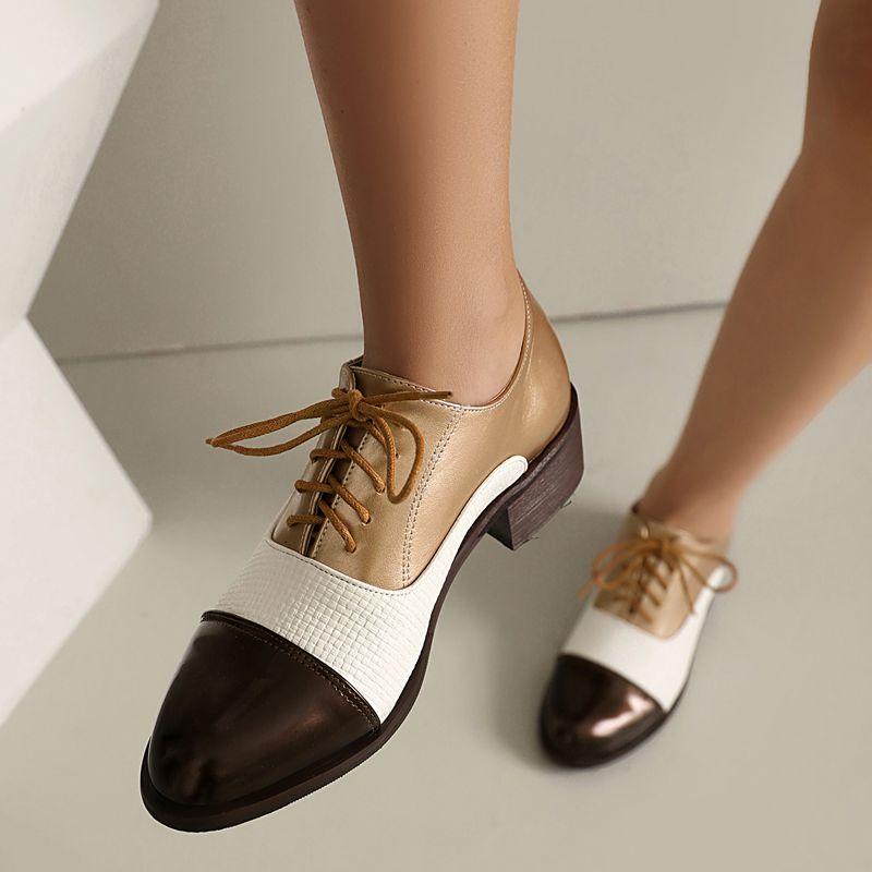 2025 Leisure Female Pumps Round Toe Lace Up Mixed Color Block Heels 3.2cm Large Size 45 46 47 48 Fashion Daily Shoes