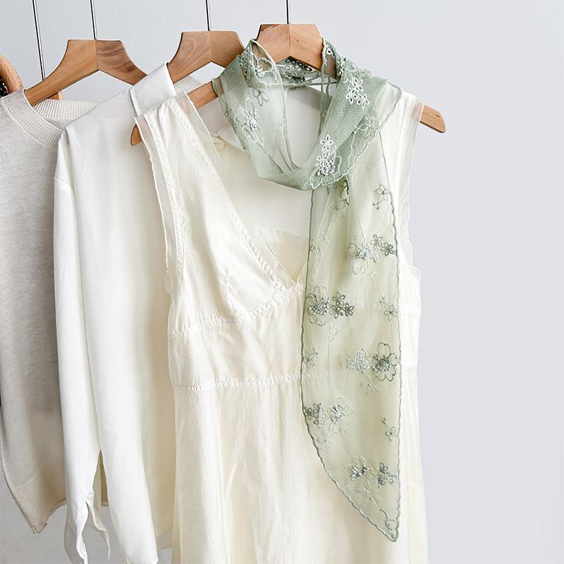Three-dimensional relief embroidery lace long silk scarf embroidery versatile decorative small scarf shirt with scarf spring women 130