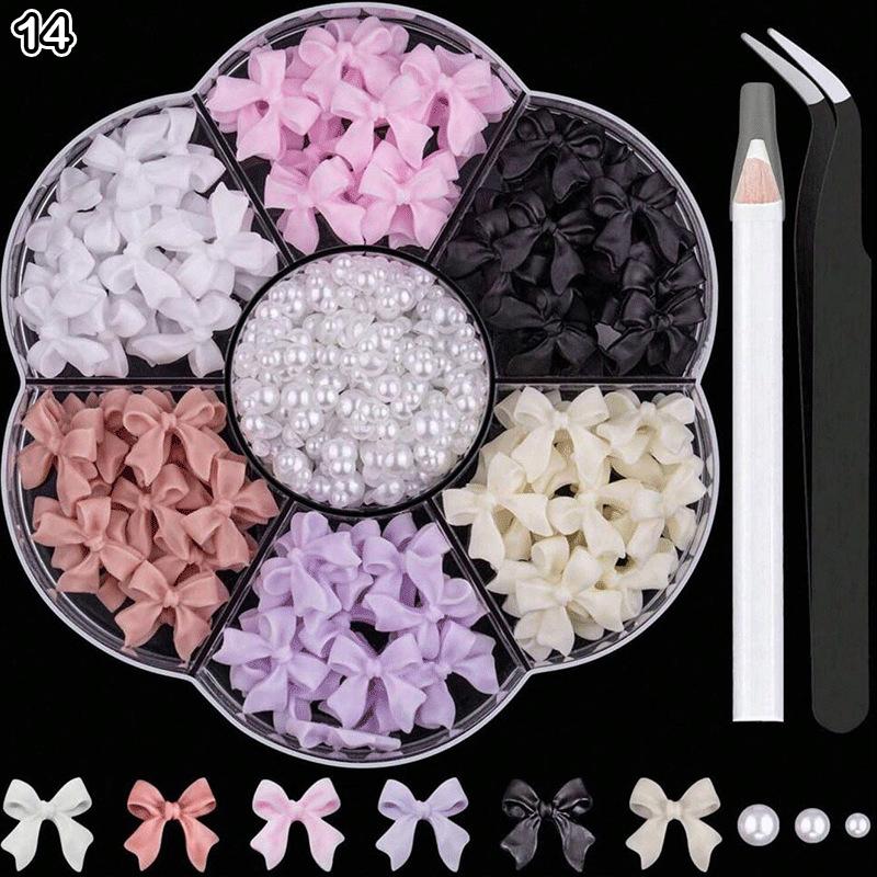 

1Box Mixed Pearl Bowknot/Star/Moon Love Nail Charms Resin Ribbon/Rose Y2K Nail Art Decoration Simulated For DIY Nail Accessor