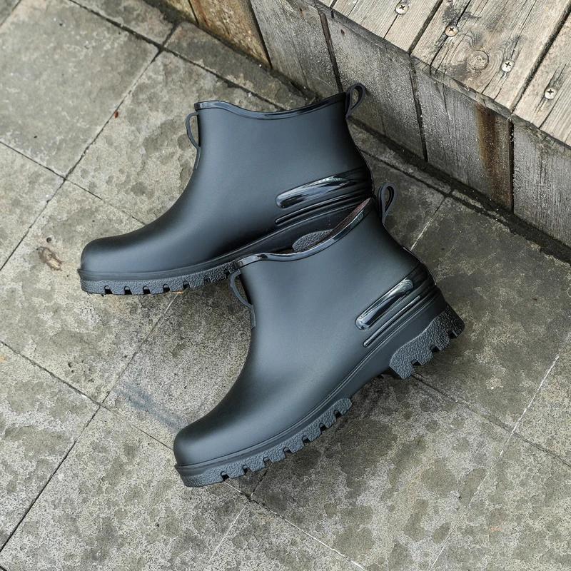 Fashion Low Cut Anti Slip Women's Rain Boots PVC Black Waterproof Rain Boots Short Tube Garden Shoes Fashionable Water Shoes for Women