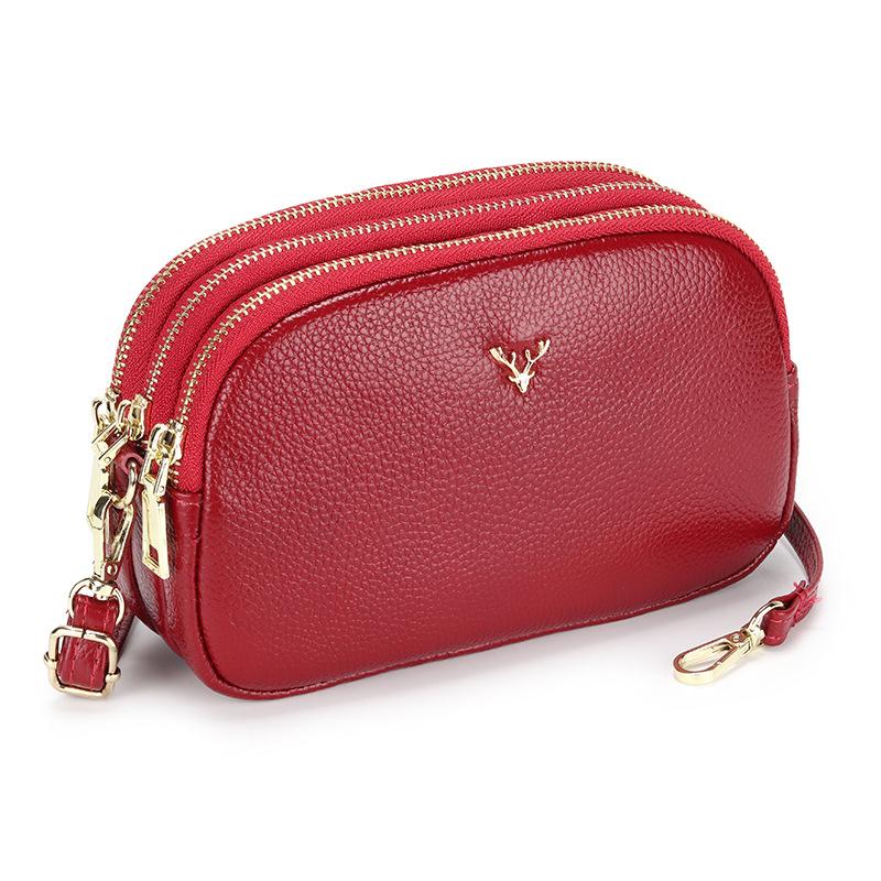 2024 Kleine Umhängetasche aus echtem Leder für Damen, erste Schicht aus Rindsleder, Umhängetaschen mit drei Schichten, Reißverschluss, Handtasche, Damengeldbörse