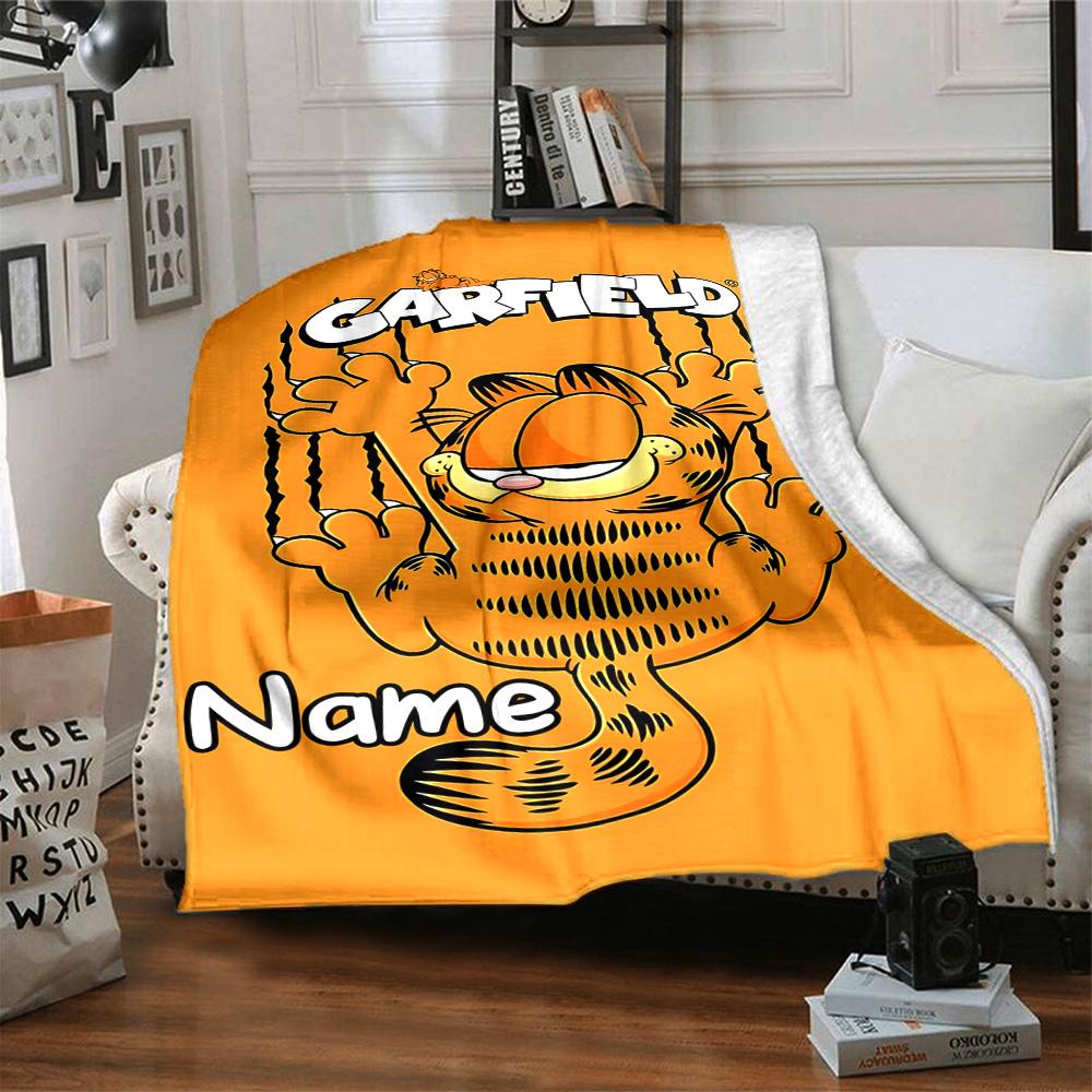 Custom Name Garfield's Adventure Flannel Blanket for Super Soft Cute Comfort Blanket for Travel Bedding Couch Sofa Blanket