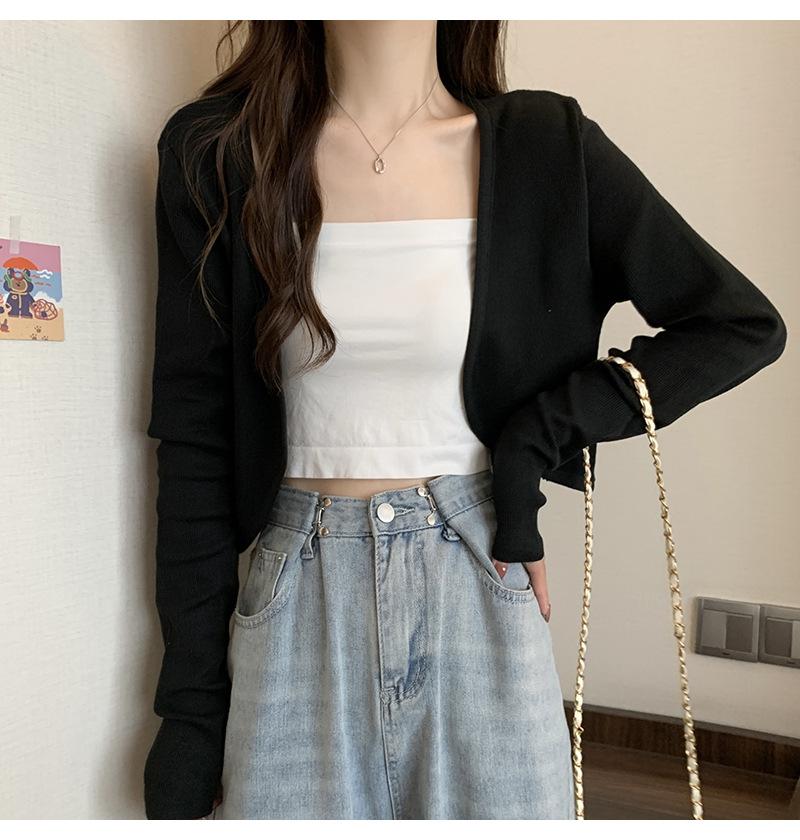 Klimaanlage gestrickter Cardigan Damen Sommer mit Trägerrock Sonnenschutz Bluse Jacke Studenten Oberteile Trend