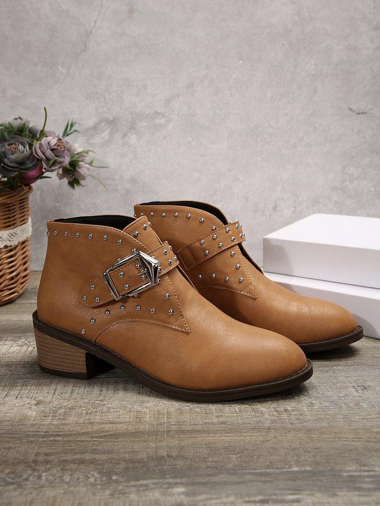 Große Nietengürtelschnalle Chelsea Boots 2025 Winter Britischer Stil Außenhandel Spitz Mittelabsatz Martin Boots Damen