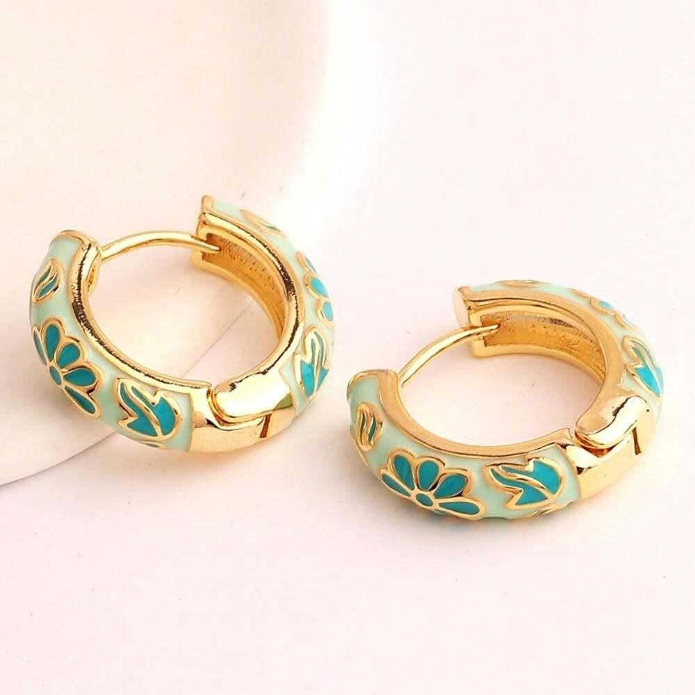 Bohemian Enamel Floral Hoop Earrings Intricate Hand Painted Flower Patterns Multiple Color Options Women's Party Daily Fashion