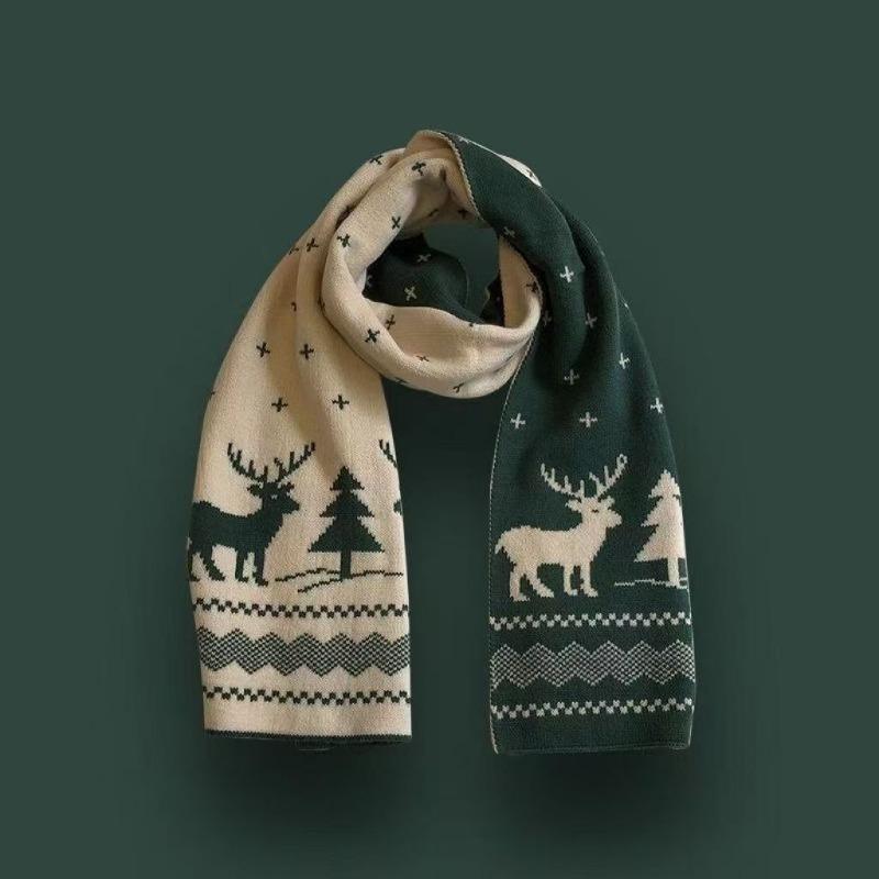 Christmas Elk Scarf New Men and Women Winter Couple Versatile Medium and Long Knitted Wool Warm Scarf