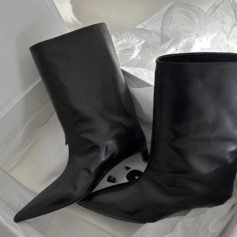 Bottes mi-mollet à talons hauts à bout pointu, Bottines pour femmes, Bottes courtes, Chaussures pour femmes