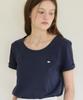OURHOPE Logo Silky U-Neck T-Shirt - Navy