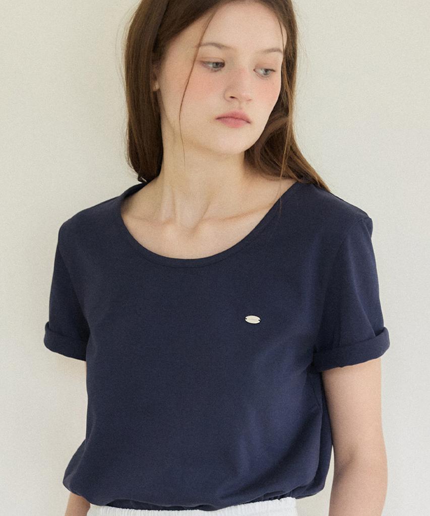 OURHOPE Logo Silky U-Neck T-Shirt - Navy
